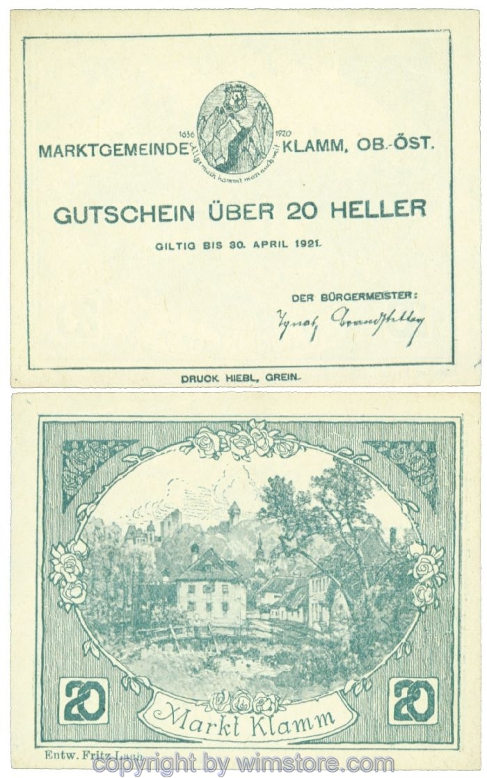 sn107653 Klamm, J00453d, 20 Heller; 1