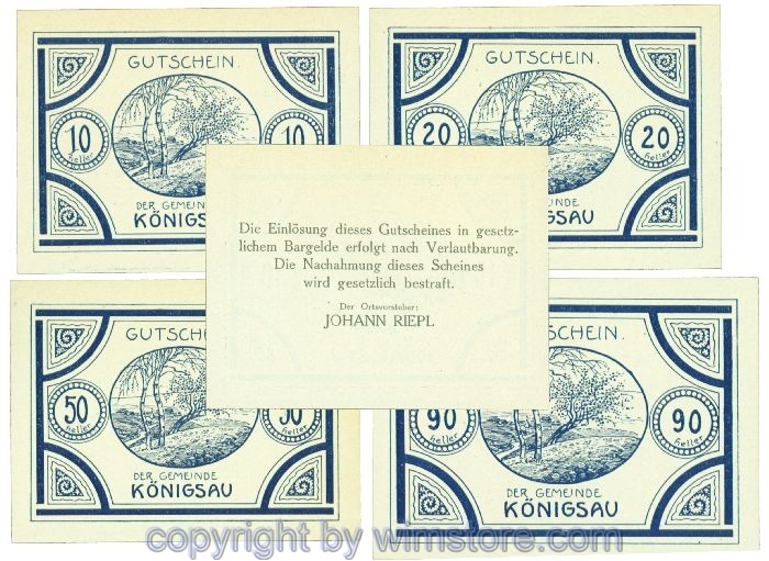 sn107727 Königsau, J00463SIIIa, Serie 10, 20, 50, 90 Heller; -1, min. fleckig