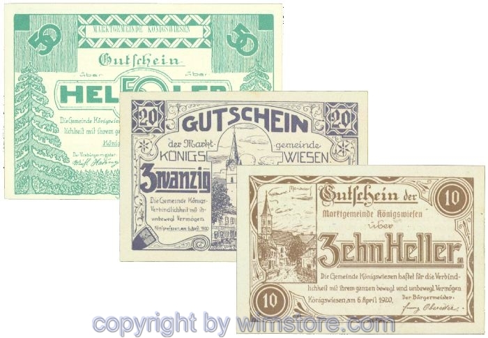 sn107733 Königswiesen, J00464a, Serie 10, 20, 50 Heller; 1