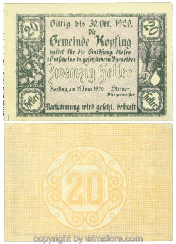 sn107735 Kopfing, J00465a, 20 Heller; 1