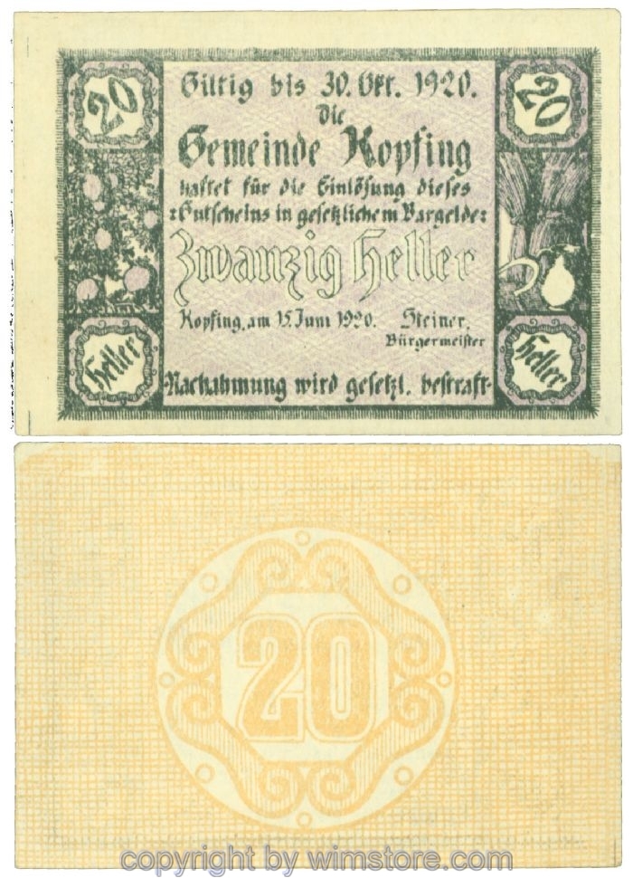 sn107735 Kopfing, J00465a, 20 Heller; 1