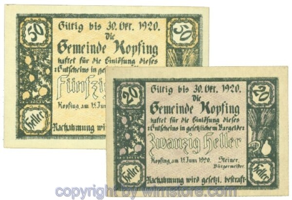 sn107736 Kopfing, J00465a, Serie 20, 50 Heller; 1