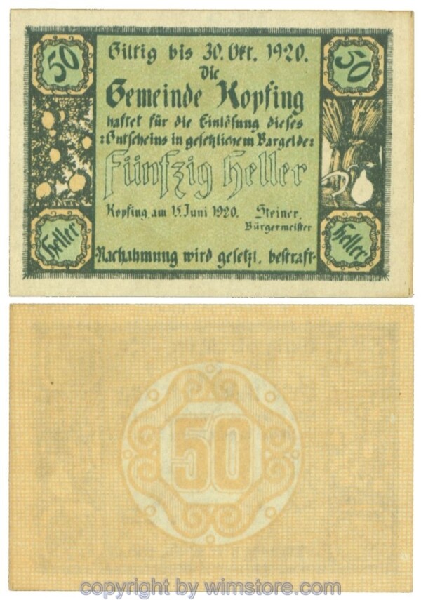 sn107737 Kopfing, J00465c, 50 Heller; 1