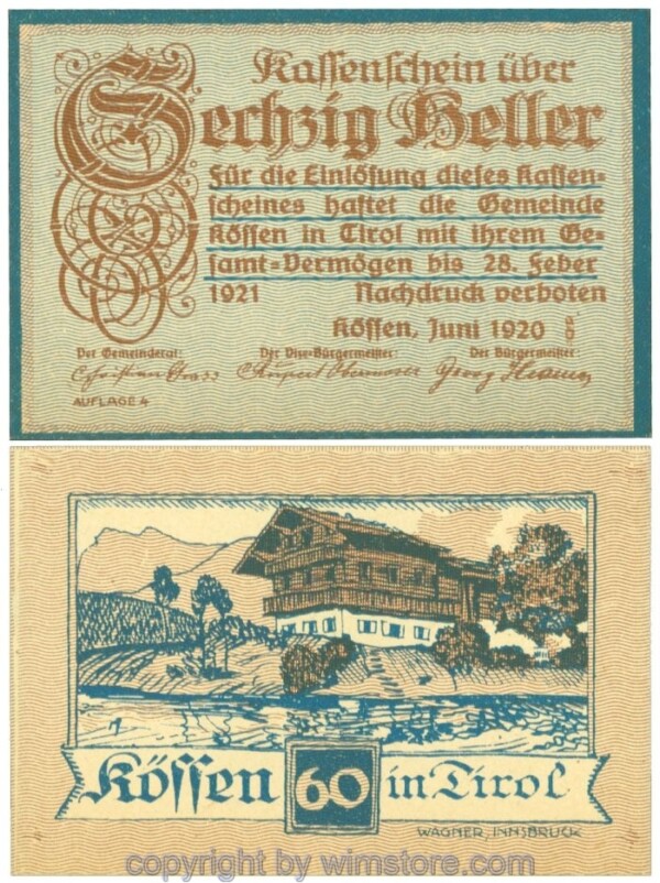 sn107770 Kössen, J00468d, 60 Heller; 1
