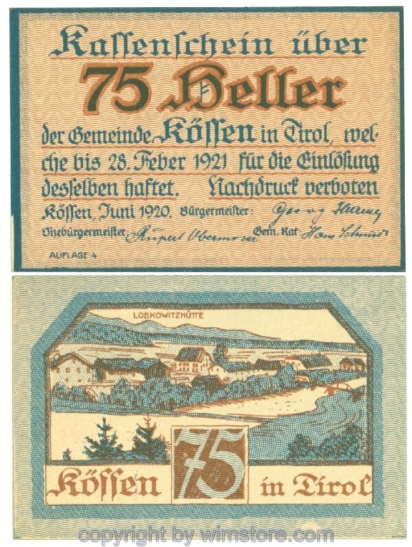 sn107771 Kössen, J00468d, 75 Heller; 1