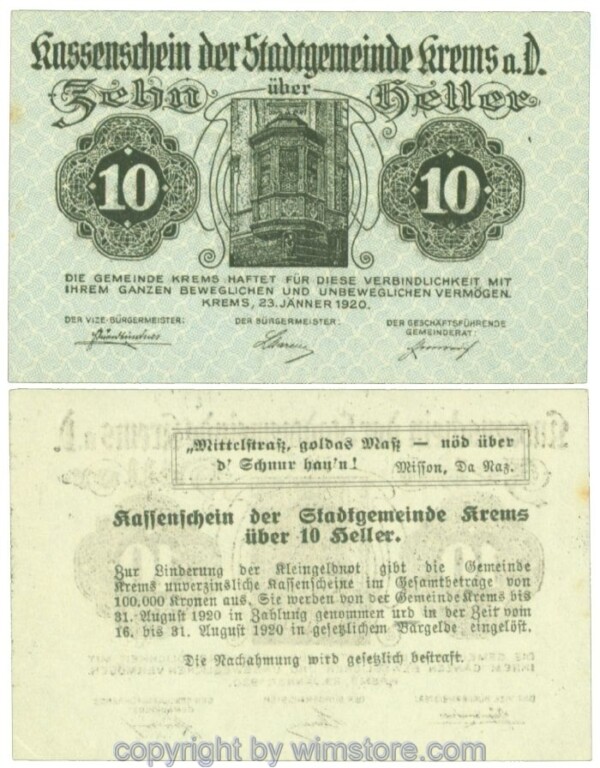 Krems (Stadtgemeinde), J00472I7, 10 Heller; I