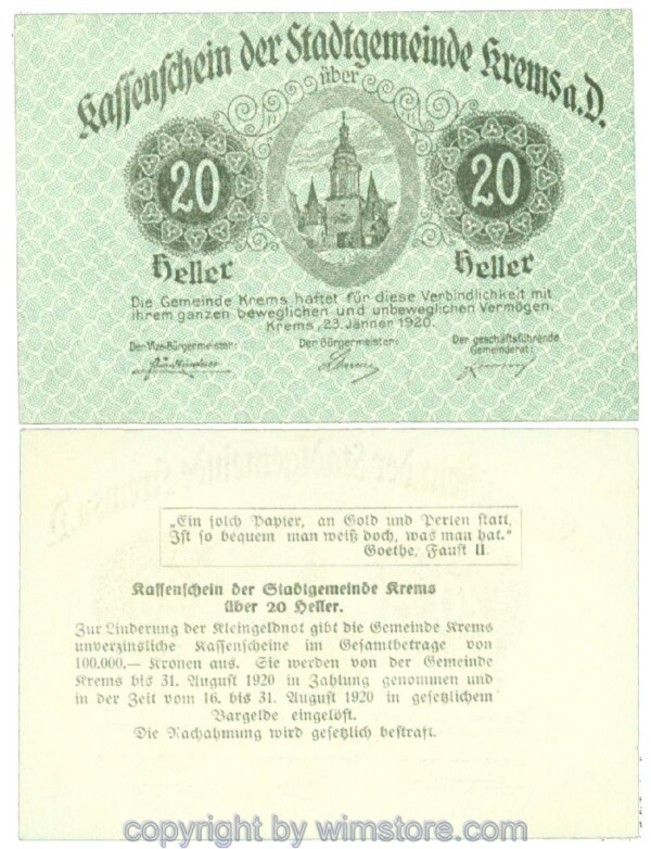 Krems (Stadtgemeinde), J00472I17, 20 Heller; I