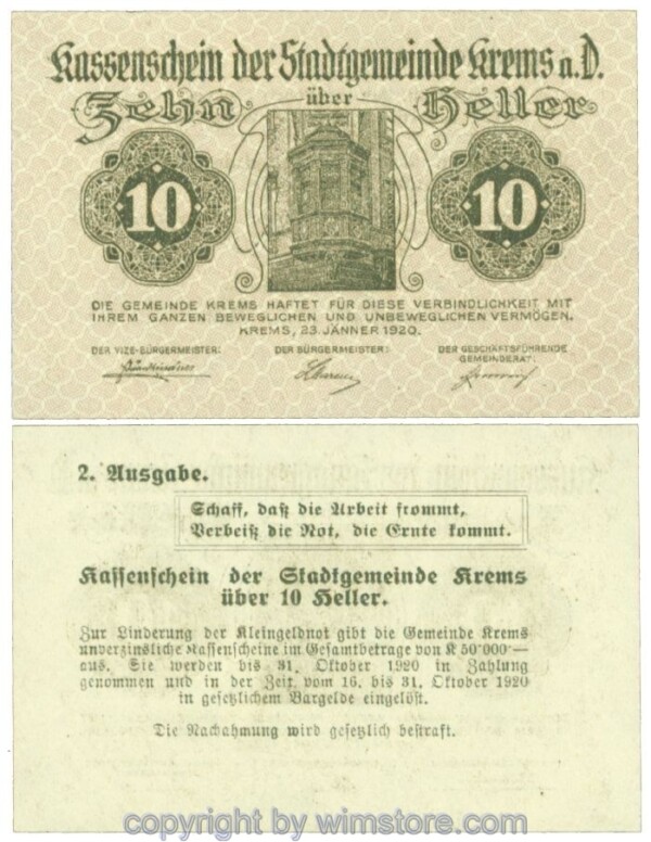 Krems (Stadtgemeinde), J00472II55, 10 Heller; I