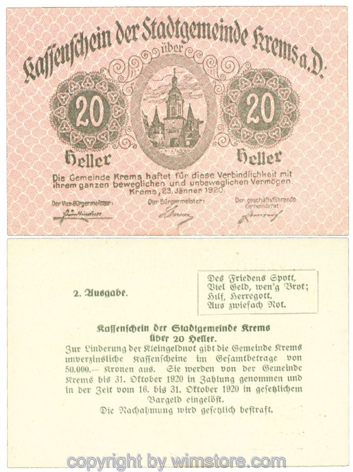 Krems (Stadtgemeinde), J00472II68, 20 Heller; I