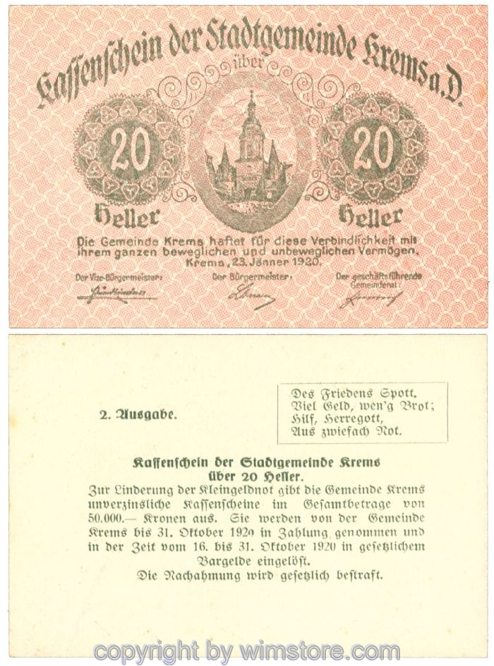 Krems (Stadtgemeinde), J00472II74, 20 Heller; I