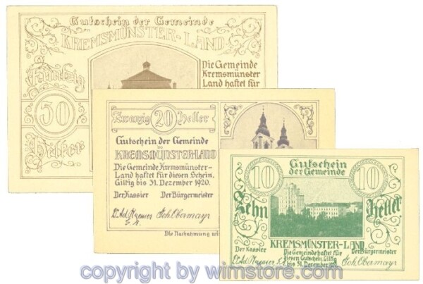 Kremsmünster (Land), J00475a, Serie 10, 20, 50 Heller; 1