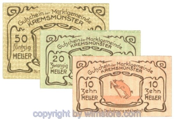 Kremsmünster (Marktgemeinde), J00476Ia, Serie 10, 20, 50 Heller; 1