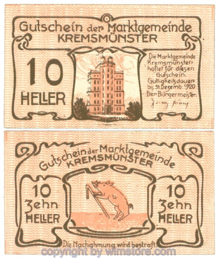 sn107856 Kremsmünster (Marktgemeinde), J00476Ib, 10 Heller; 1