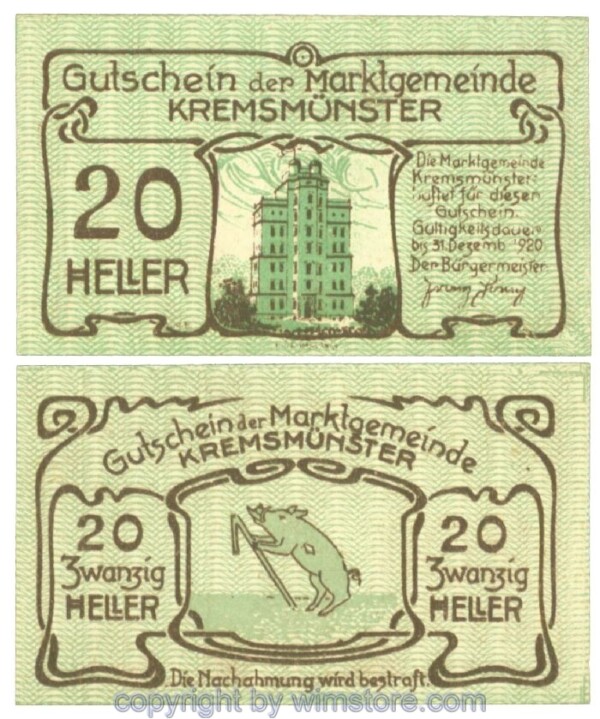 Kremsmünster (Marktgemeinde), J00476Ib, 20 Heller; 1