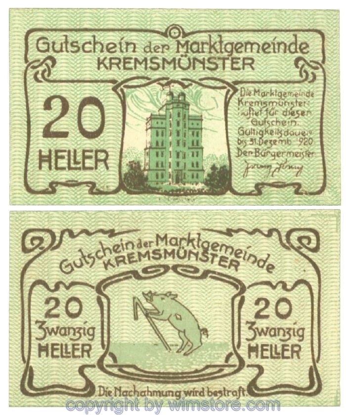 sn107857 Kremsmünster (Marktgemeinde), J00476Ib, 20 Heller; 1