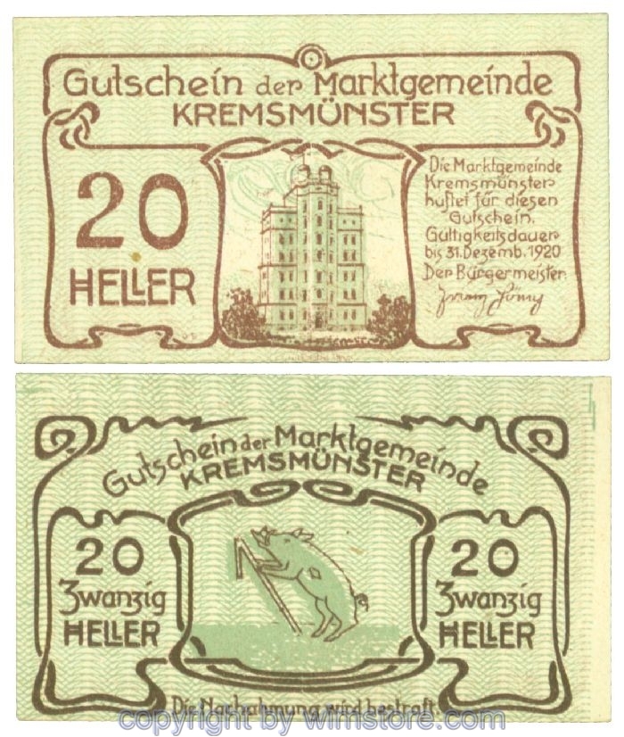 sn107858 Kremsmünster (Marktgemeinde), J00476IbF, 20 Heller; 1