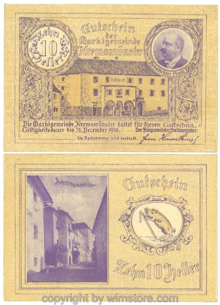 sn107859 Kremsmünster (Marktgemeinde), J00476II, 10 Heller; 1