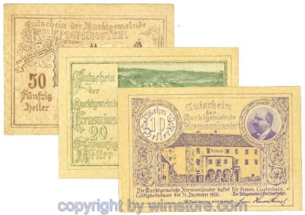 Kremsmünster (Marktgemeinde), J00476II, Serie 10, 20, 50 Heller; 1