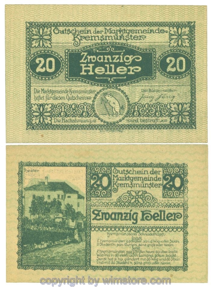 sn107861 Kremsmünster (Marktgemeinde), J00476IIIa, 20 Heller; 1
