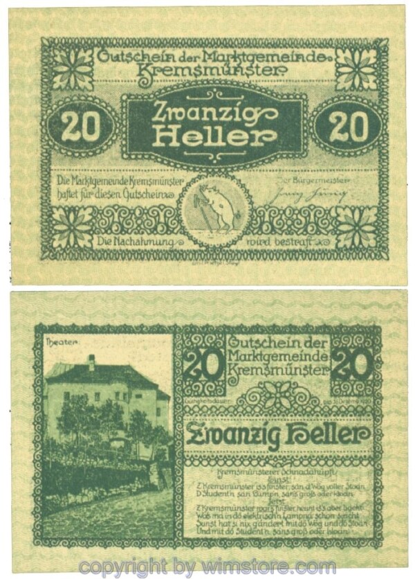 Kremsmünster (Marktgemeinde), J00476IIIb, 20 Heller; 1