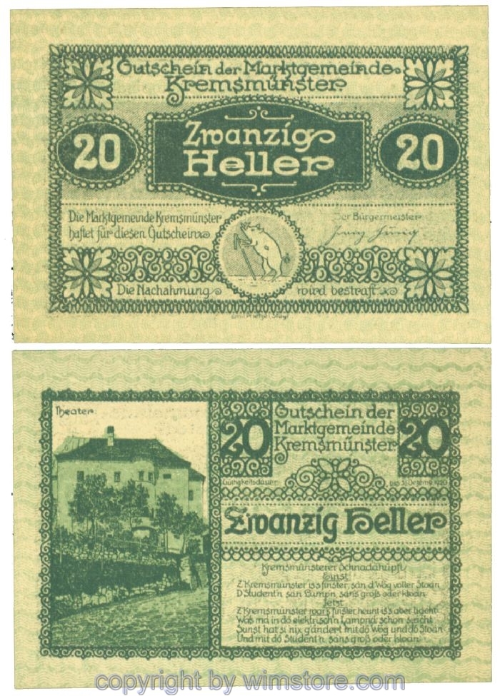 sn107863 Kremsmünster (Marktgemeinde), J00476IIIb, 20 Heller; 1