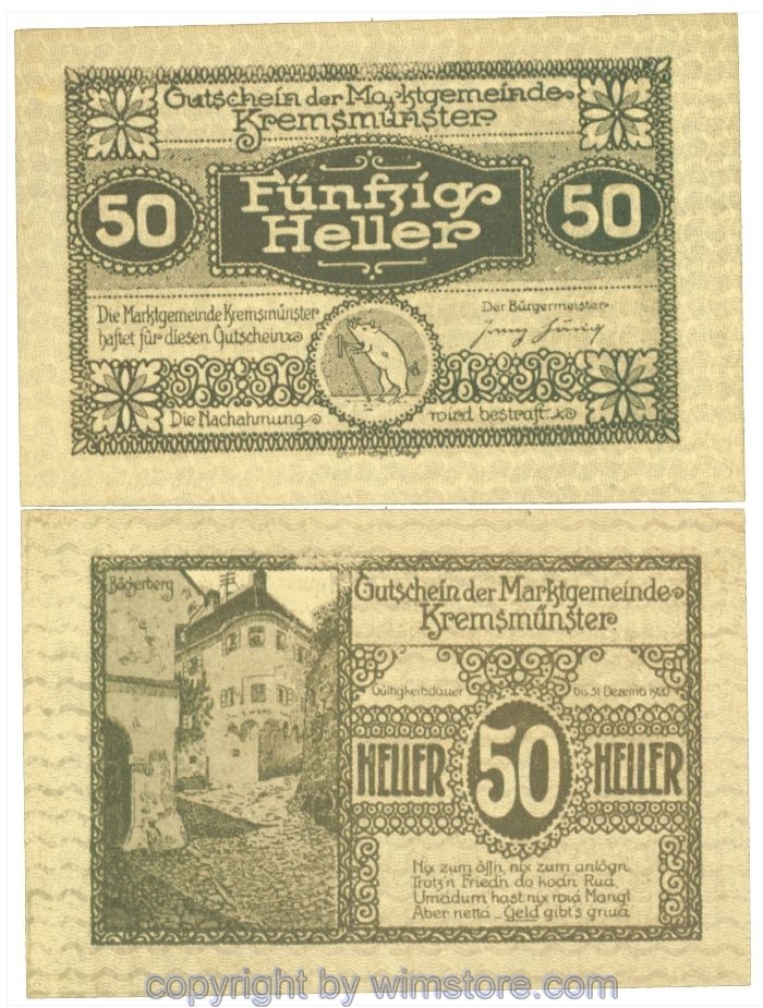 sn107864 Kremsmünster (Marktgemeinde), J00476IIIb, 50 Heller; 1