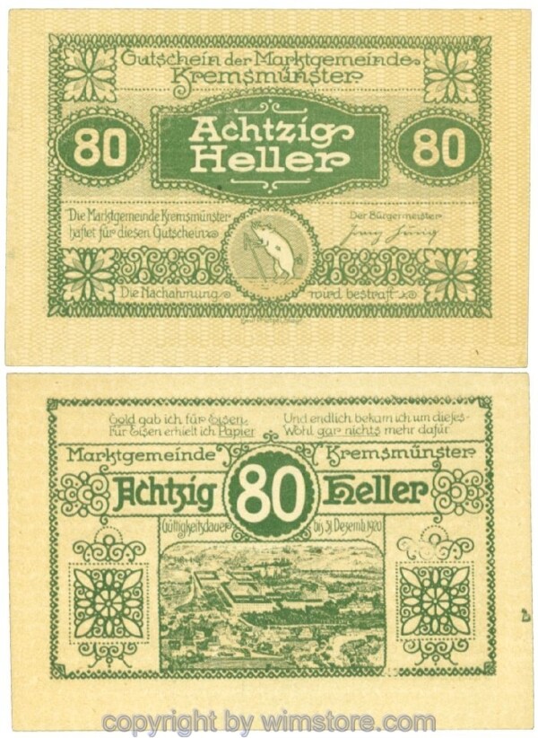 Kremsmünster (Marktgemeinde), J00476IIIc, 80 Heller; 1