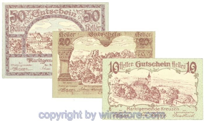 sn107869 Kreuzen, J00479a, Serie 10, 20, 50 Heller; 1