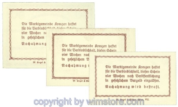 sn107869a Kreuzen, J00479a, Serie 10, 20, 50 Heller; 1