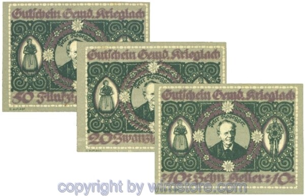 Krieglach, J00480d, Serie 10, 20, 50 Heller; 1