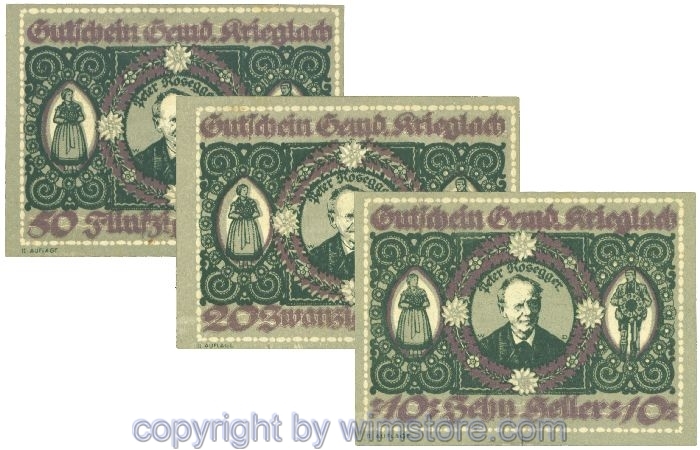 Krieglach, J00480d, Serie 10, 20, 50 Heller; 1
