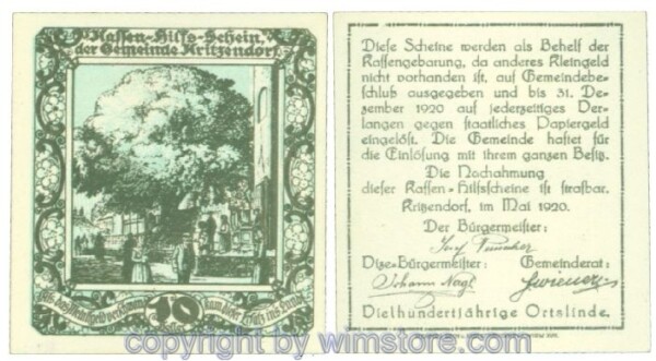 sn107893 Kritzendorf, J00484a, 10 Heller; I