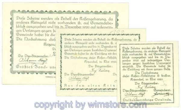 Kritzendorf, J00484a, Serie 10, 20, 50 Heller; I