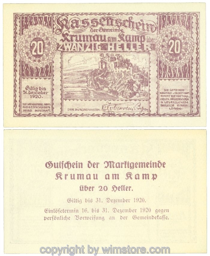 Krumau, J00487d, 20 Heller; I