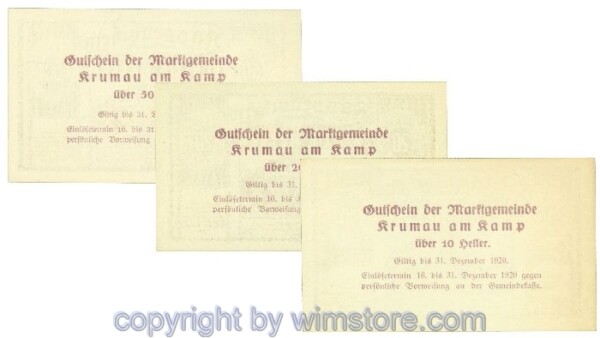 Krumau, J00487d, Serie 10, 20, 50 Heller; I