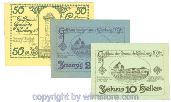 Kürnberg, J00490a, Serie 10, 20, 50 Heller; 1