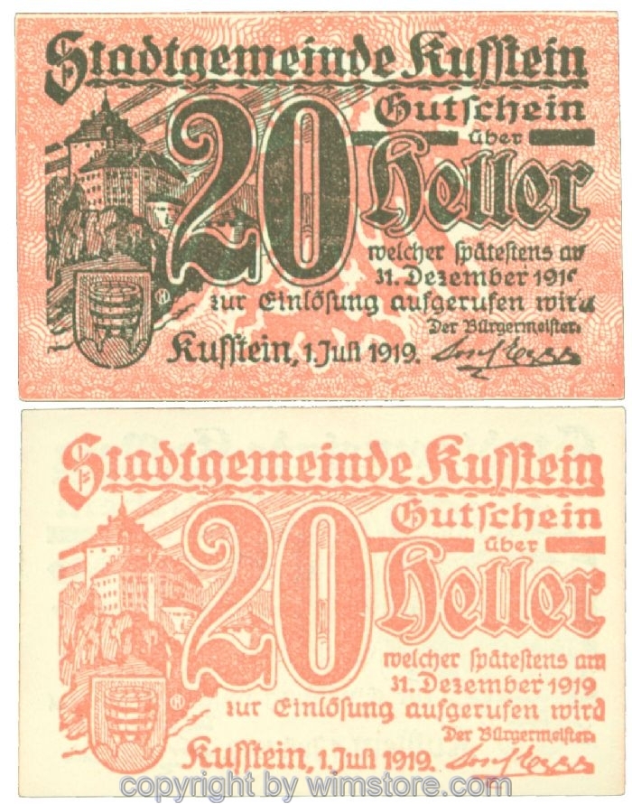 sn107956 Kufstein, J00491f2, 20 Heller; 1