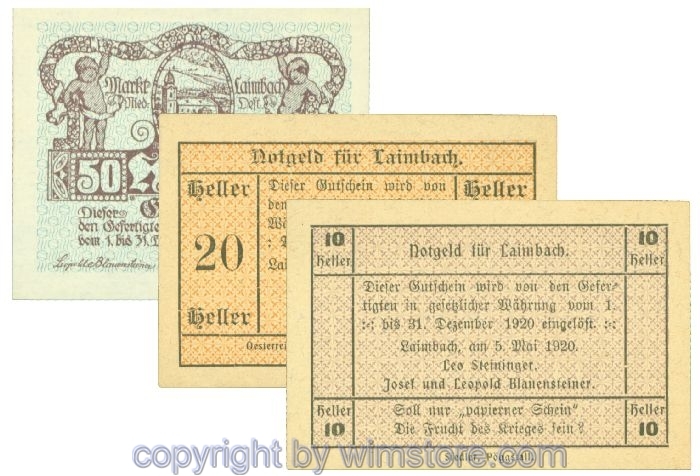 sn107976 Laimbach, Prv. Leo Steininger, J00495a, Serie 10, 20, 50 Heller; 1