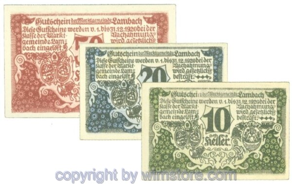 sn107981a Lambach, J00496a, Serie 10, 20, 50 Heller; 1