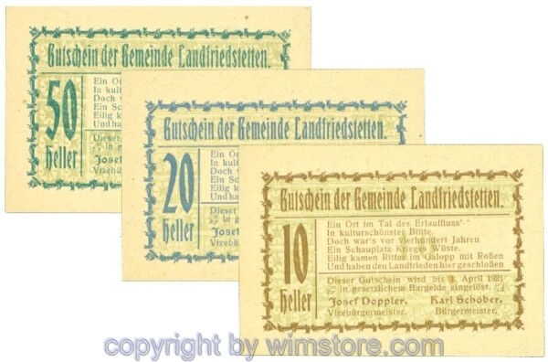 Landfriedstetten, J00499IIb, Serie 10, 20, 50 Heller; 1