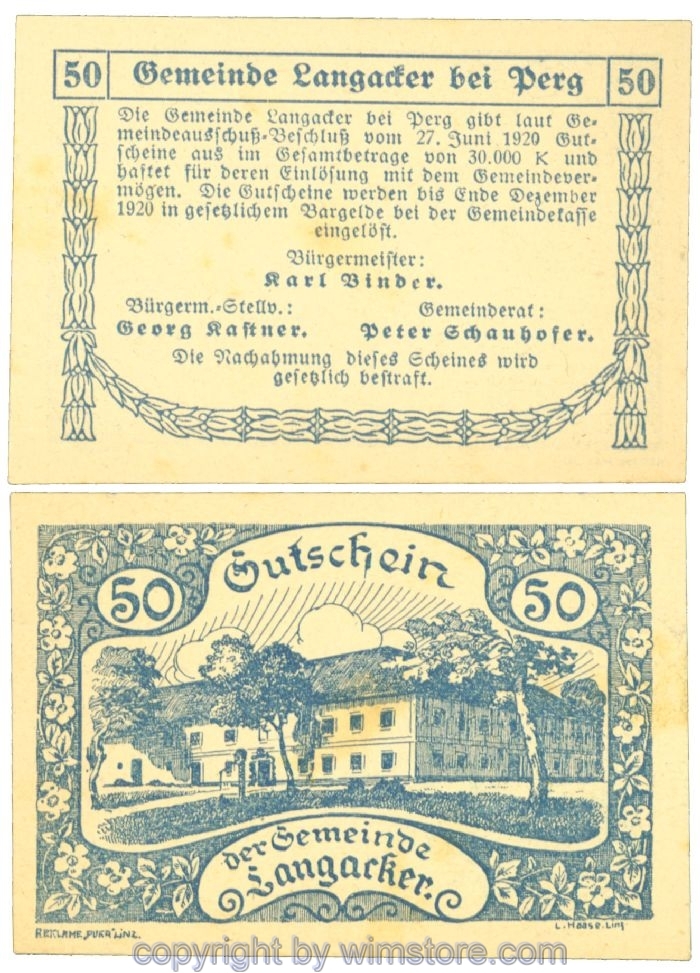 sn108009 Langacker, J00500a, 50 Heller; 1