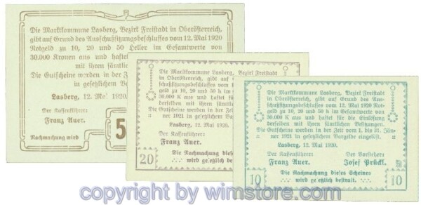 Lasberg, J00505a1, Serie 10, 20, 50 Heller; 1