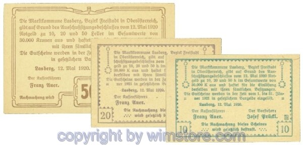 Lasberg, J00505a2, Serie 10, 20, 50 Heller; 1