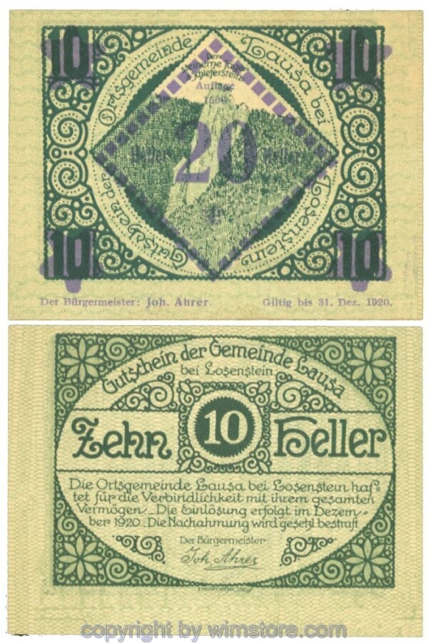 Lausa, J00506SIIcC, 20 Heller; 1