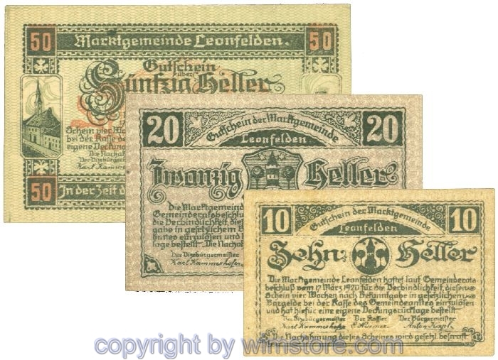 sn108184 Leonfelden, J00514, Serie 10, 20, 50 Heller; 1