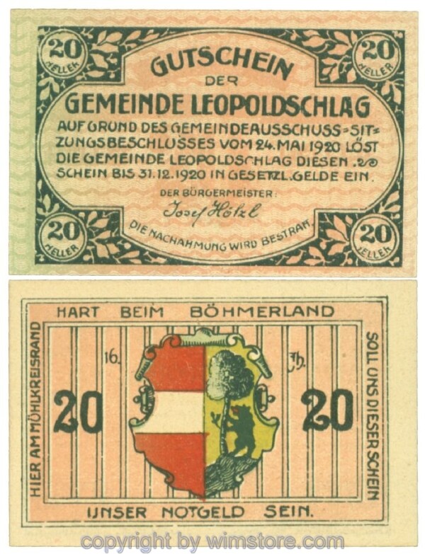 Leopoldschlag, J00516, 20 Heller; 1