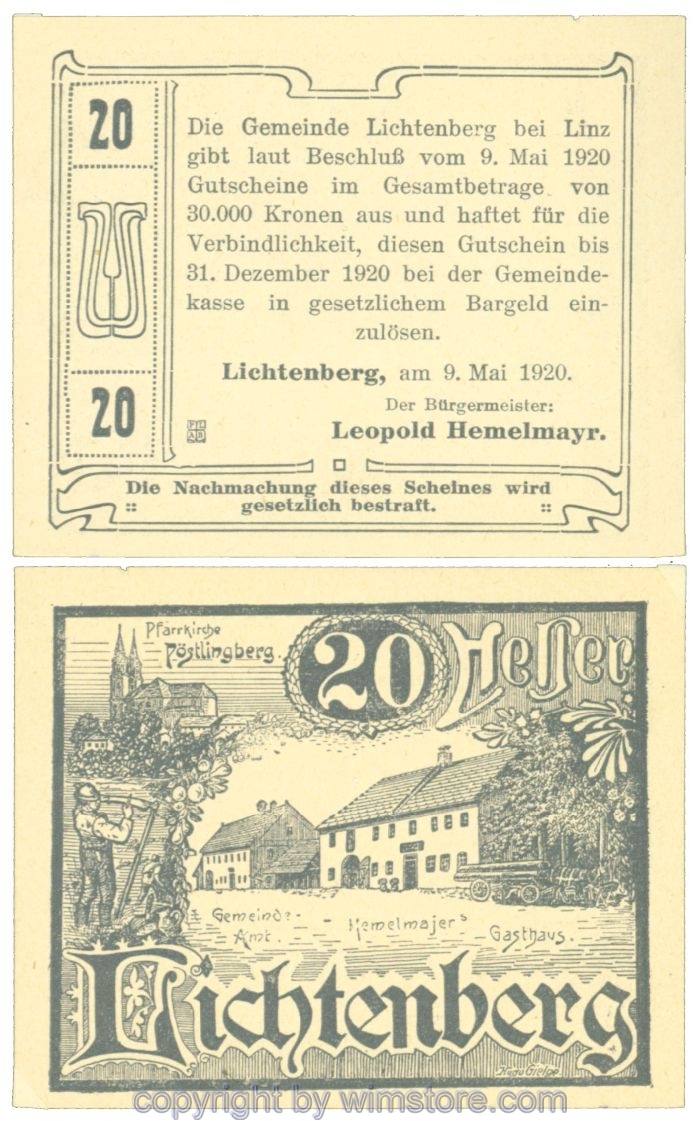 sn108200 Lichtenberg, J00518c, 20 Heller; 1