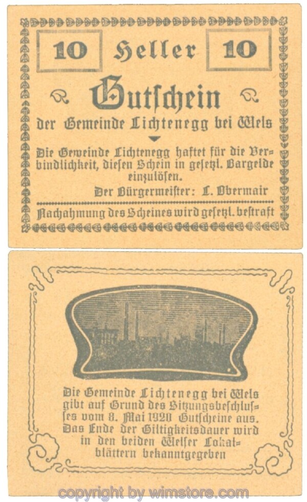 sn108203 Lichtenegg, J00520a, 10 Heller; 1