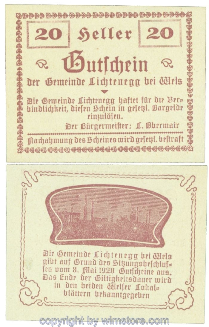 sn108206 Lichtenegg, J00520a, 20 Heller; 1