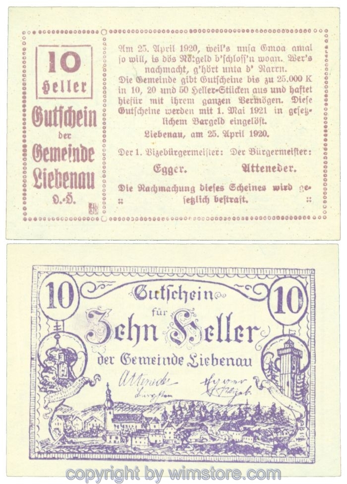 sn108209 Liebenau, J00521a, 10 Heller; 1